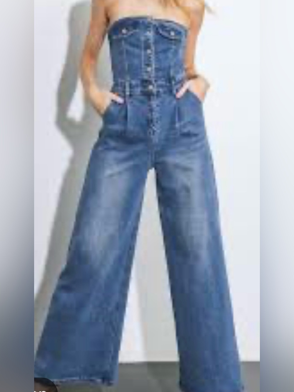 NWT  Lucky & Blessed Strapless Wide-Leg Denim Overalls in Blue